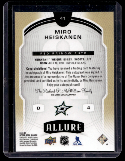 2020-21 Upper Deck Allure - Red Rainbow Autographs - Miro Heiskanen #41