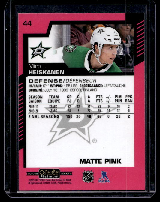 2020-21 Upper Deck OPC Platinum - Matte Pink - Miro Heiskanen #44
