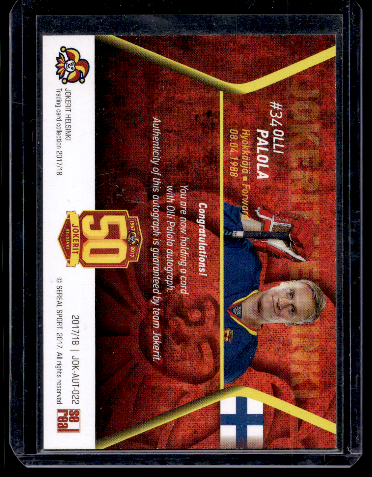 2017-18 Sereal Jokerit Autograph - Olli Palola #JOK-AUT-022 /50