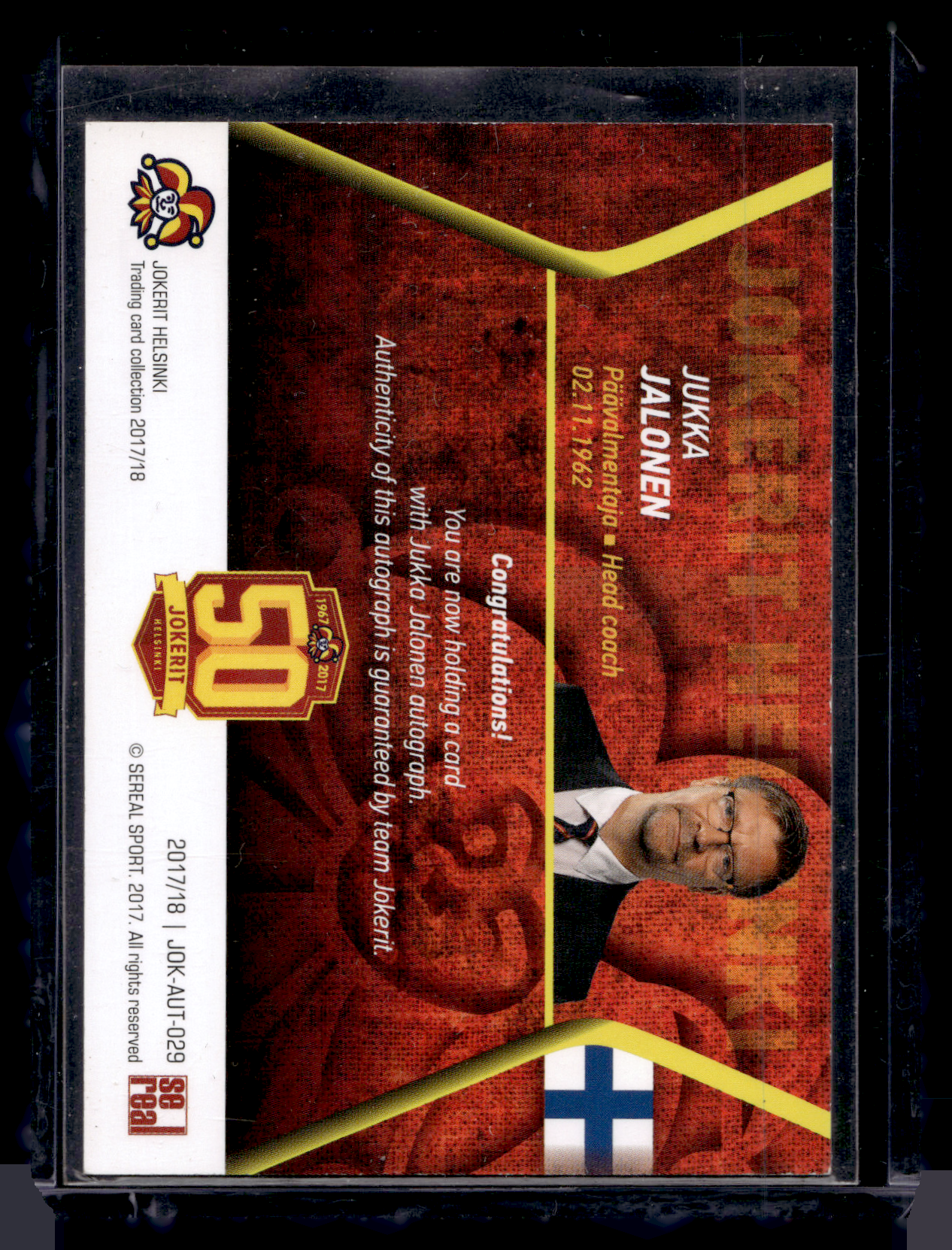 2017-18 Sereal Jokerit Autograph - Jukka Jalonen #JOK-AUT-029 /50