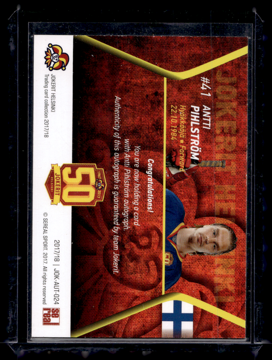 2017-18 Sereal Jokerit Autograph - Antti Pihlström #JOK-AUT-024 /50