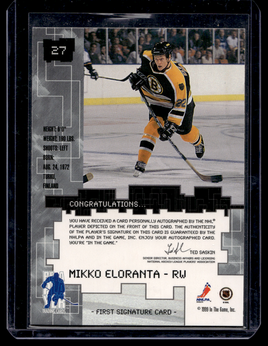 1999-00 In the Game Be A Player Millennium Signature Series  - Autographs - Mikko Eloranta #27 RY