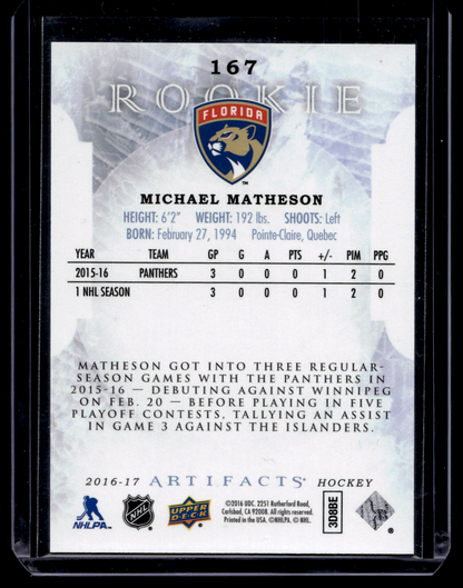 2016-17 Upper Deck Artifacts - Rookie - Michael Matheson #167 /999 RC