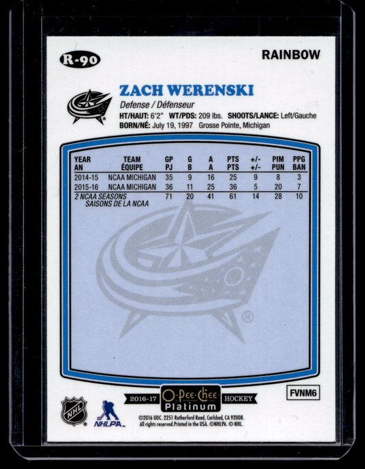 2016-17 Upper Deck OPC Platinum - Retro - Rainbow - Zach Werenski #R-90 RY