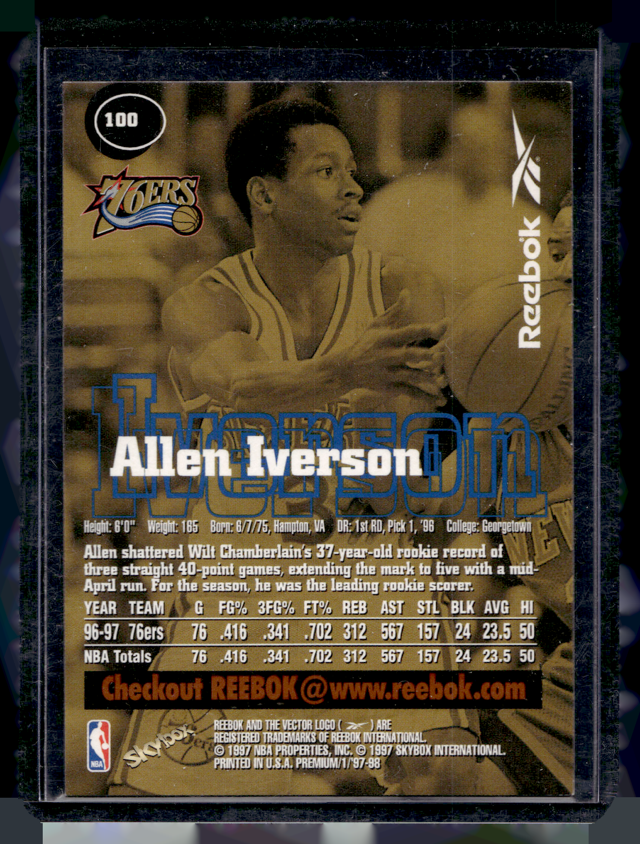 1997-98 Skybox Premium - Reebok Bronze - Allen Iverson #100