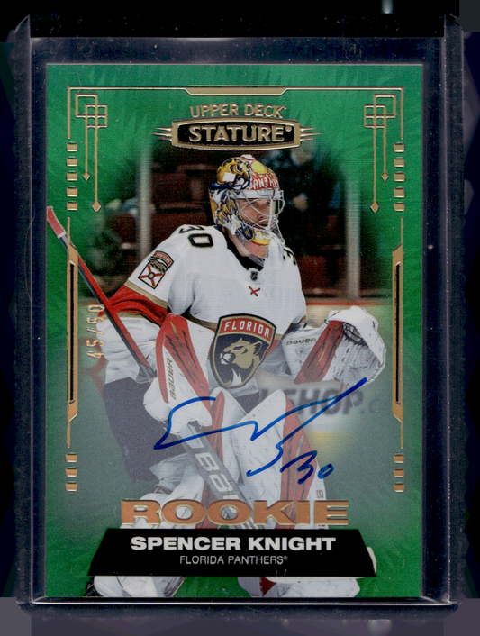 2021-22 Upper Deck Stature - Green Autographs - Rookies - Spencer Knight - 2022-23 Upper Deck Stature Update - #111 /50 RC