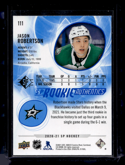 2020-21 Upper Deck SP Retail - Blue - SP Rookie Authentics - Jason Robertson #111 RC