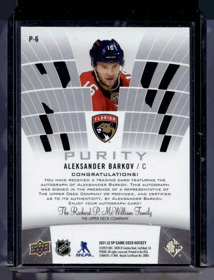 2021-22 Upper Deck SP Game Used - Purity - Autographs - Aleksander Barkov #P-6 /25