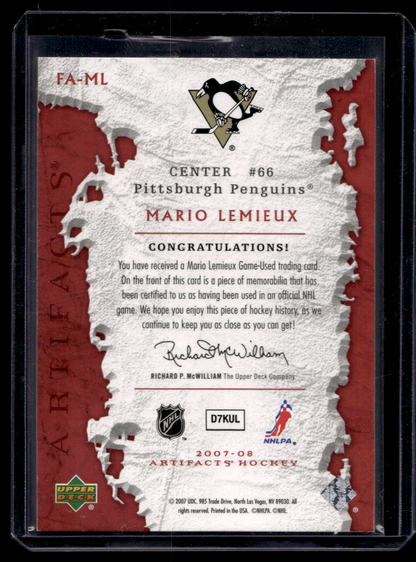 2007-08 Upper Deck Artifacts - Frozen Artifacts - Red - Mario Lemieux #FA-ML /10
