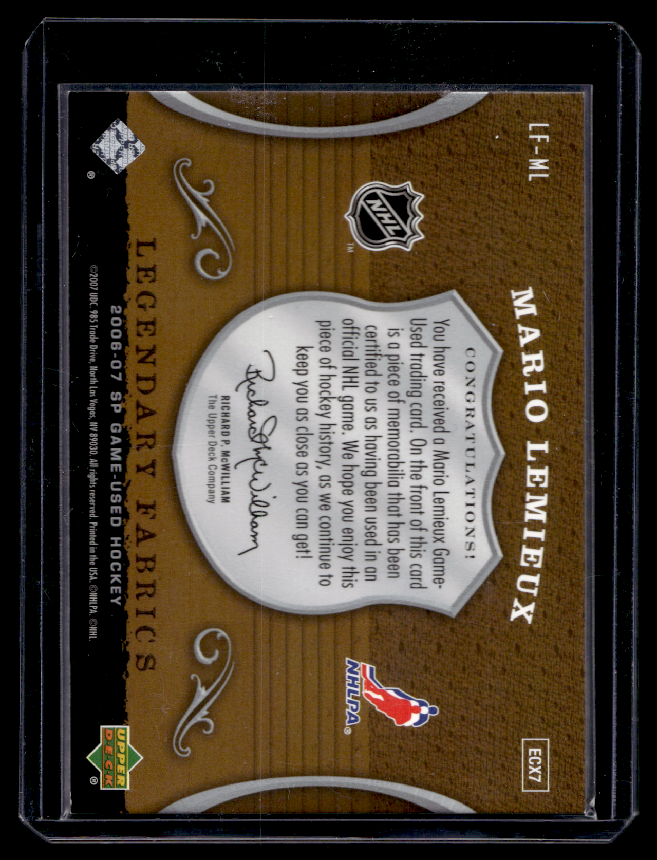 2006-07 Upper Deck SP Game Used Edition - Legendary Fabrics - Mario Lemieux #LF-ML /25