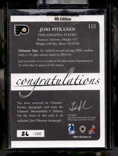 2003-04 In the Game Ultimate Memorabilia 4th Edition - Joni Pitkanen #113 /100 RY