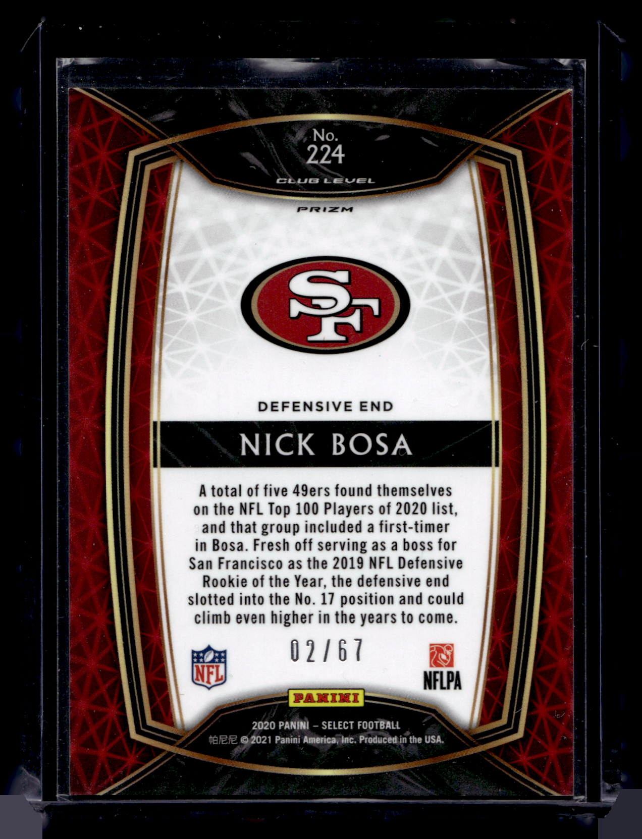 2020 Panini Select - Dragon Scale Prizm - Club Level - Nick Bosa #224 /67