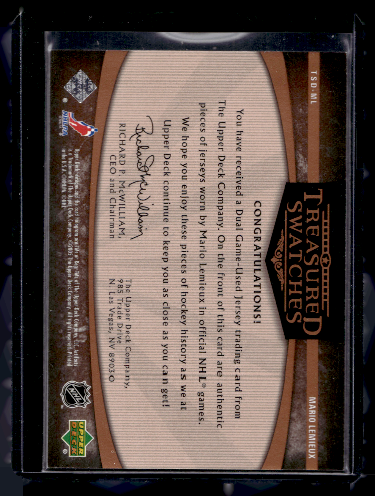 2005-06 Upper Deck Artifacts - Treasured Swatches Dual - Copper - Mario Lemieux #TSD-ML /50
