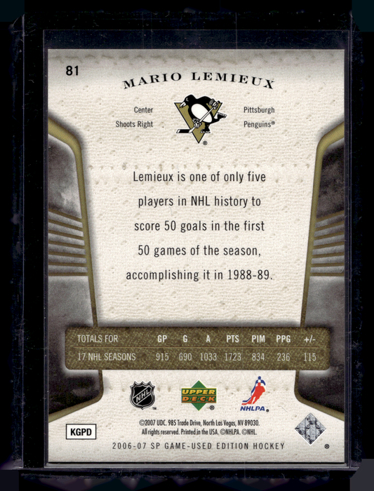 2006-07 Upper Deck SP Game Used Edition - Gold - Mario Lemieux #81 /100