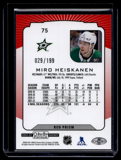 2022-23 Upper Deck OPC Platinum - Red Prism - Miro Heiskanen #75 /199