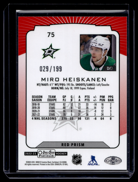 2022-23 Upper Deck OPC Platinum - Red Prism - Miro Heiskanen #75 /199