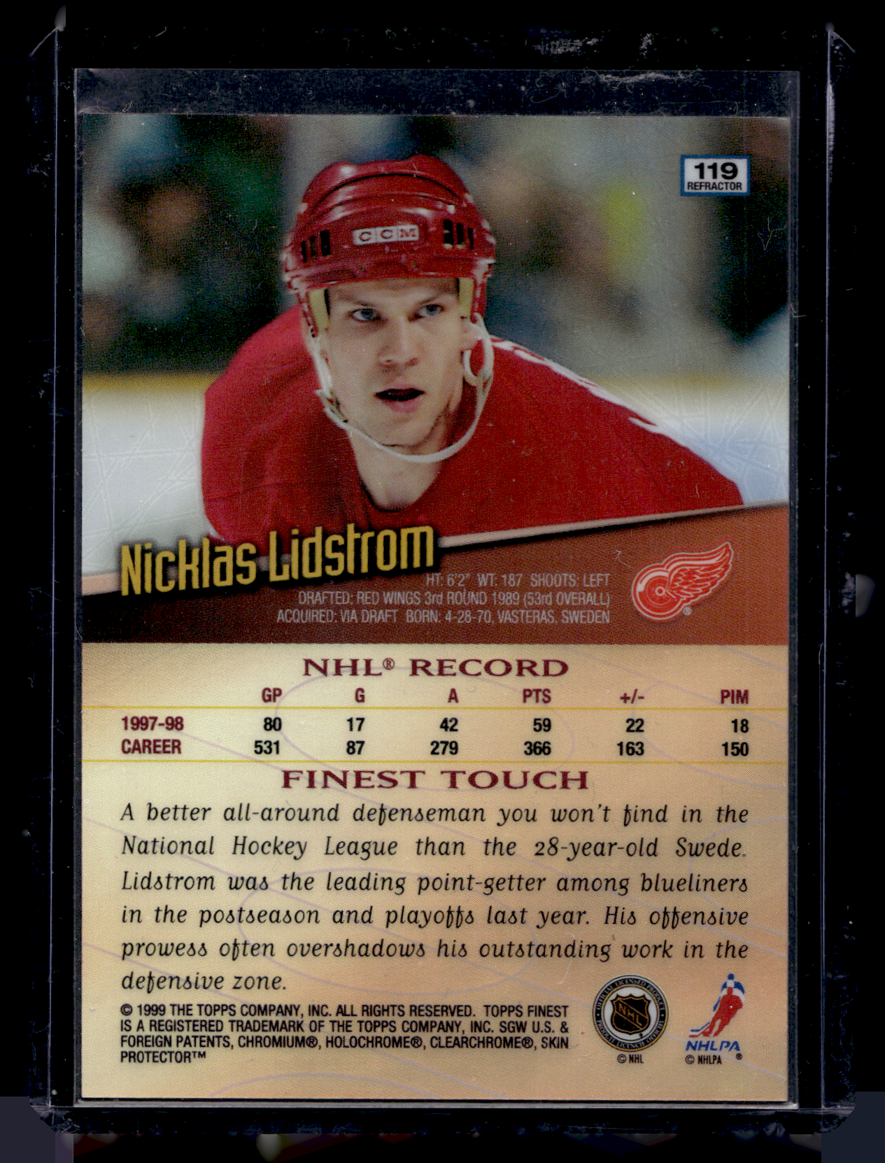 1998-99 Topps Finest - No-Protector Refractor - Nicklas Lidstrom #119