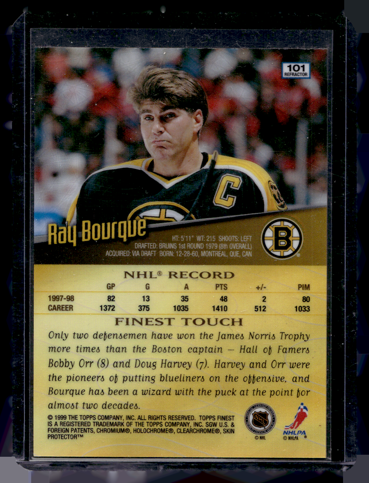 1998-99 Topps Finest - No-Protector Refractor - Ray Bourque #101