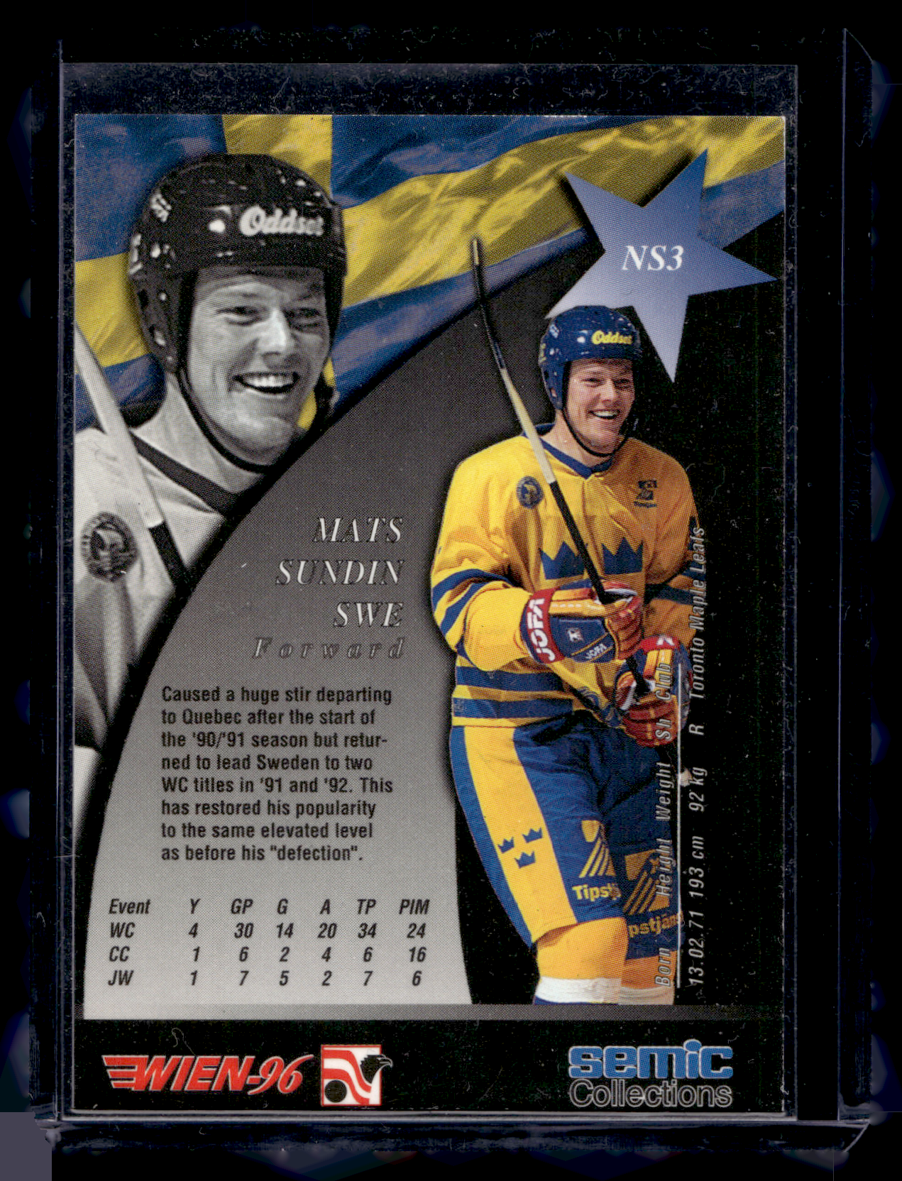 1996 Semic Wien - Nordic Stars - Mats Sundin #NS3