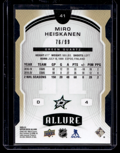 2020-21 Upper Deck Allure - Green Quartz - Miro Heiskanen #41 /99