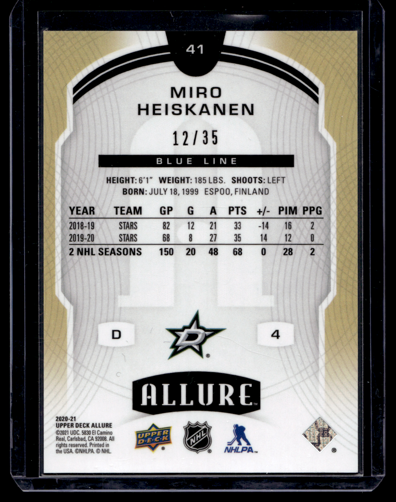 2020-21 Upper Deck Allure - Blue Line - Miro Heiskanen #41 /35