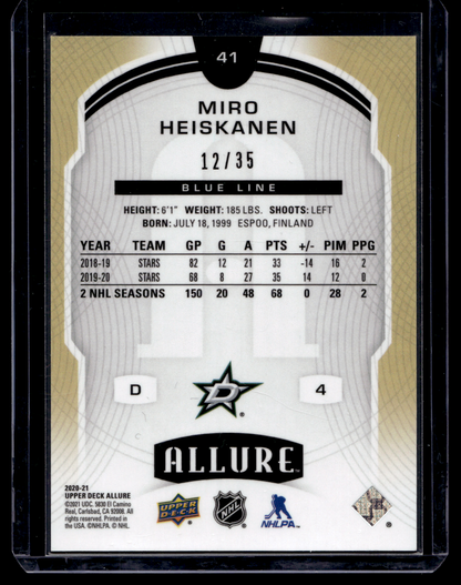 2020-21 Upper Deck Allure - Blue Line - Miro Heiskanen #41 /35