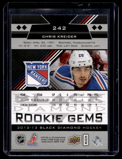 2012-13 Upper Deck Black Diamond - Quad Diamond Rookie Gems - Chris Kreider #242 RC