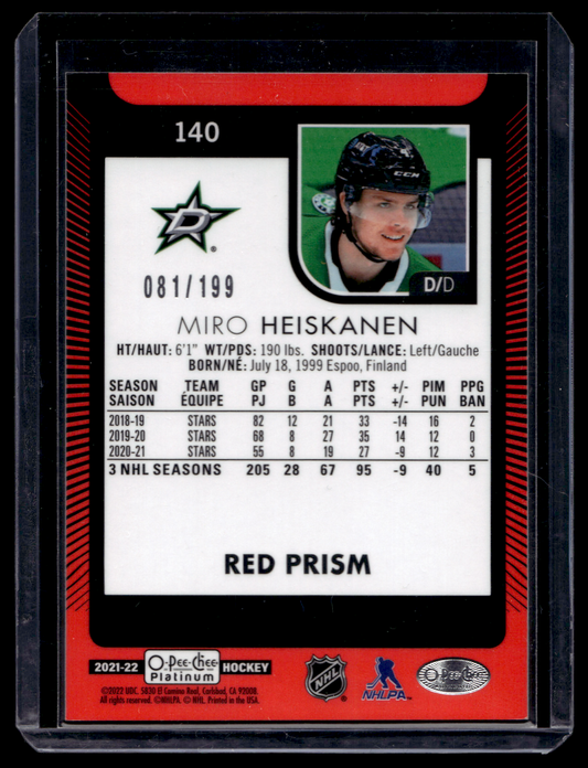 2021-22 Upper Deck OPC Platinum - Red Prism - Miro Heiskanen #140 /199