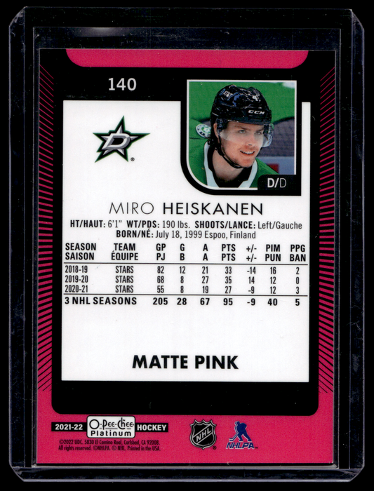 2021-22 Upper Deck OPC Platinum - Matte Pink - Miro Heiskanen #140