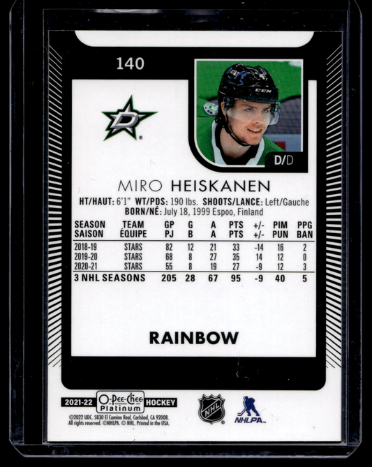 2021-22 Upper Deck OPC Platinum - Rainbow - Miro Heiskanen #140
