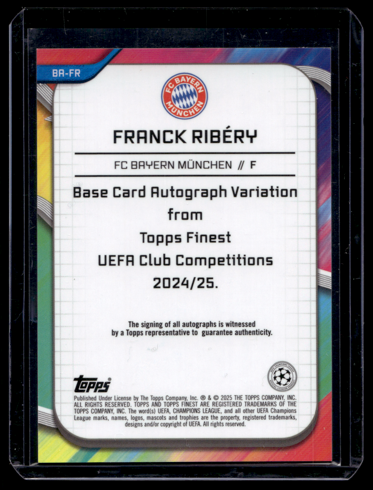 2024-25 Topps Finest UEFA Club Competitions - Autographs - Magenta Refractor - Frank Ribéry #BA-FR /75