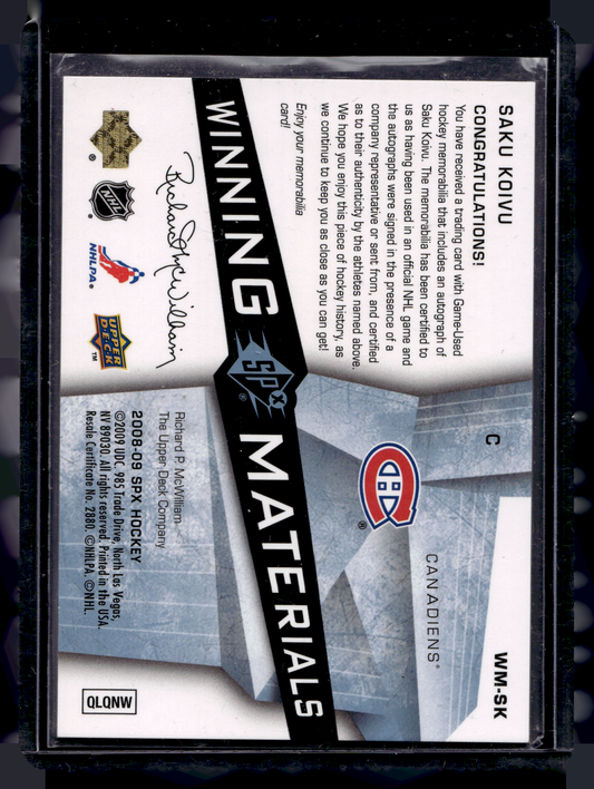 2008-09 Upper Deck SPx - Winning Materials - Radiance Autographs - Saku Koivu #WM-SK /25
