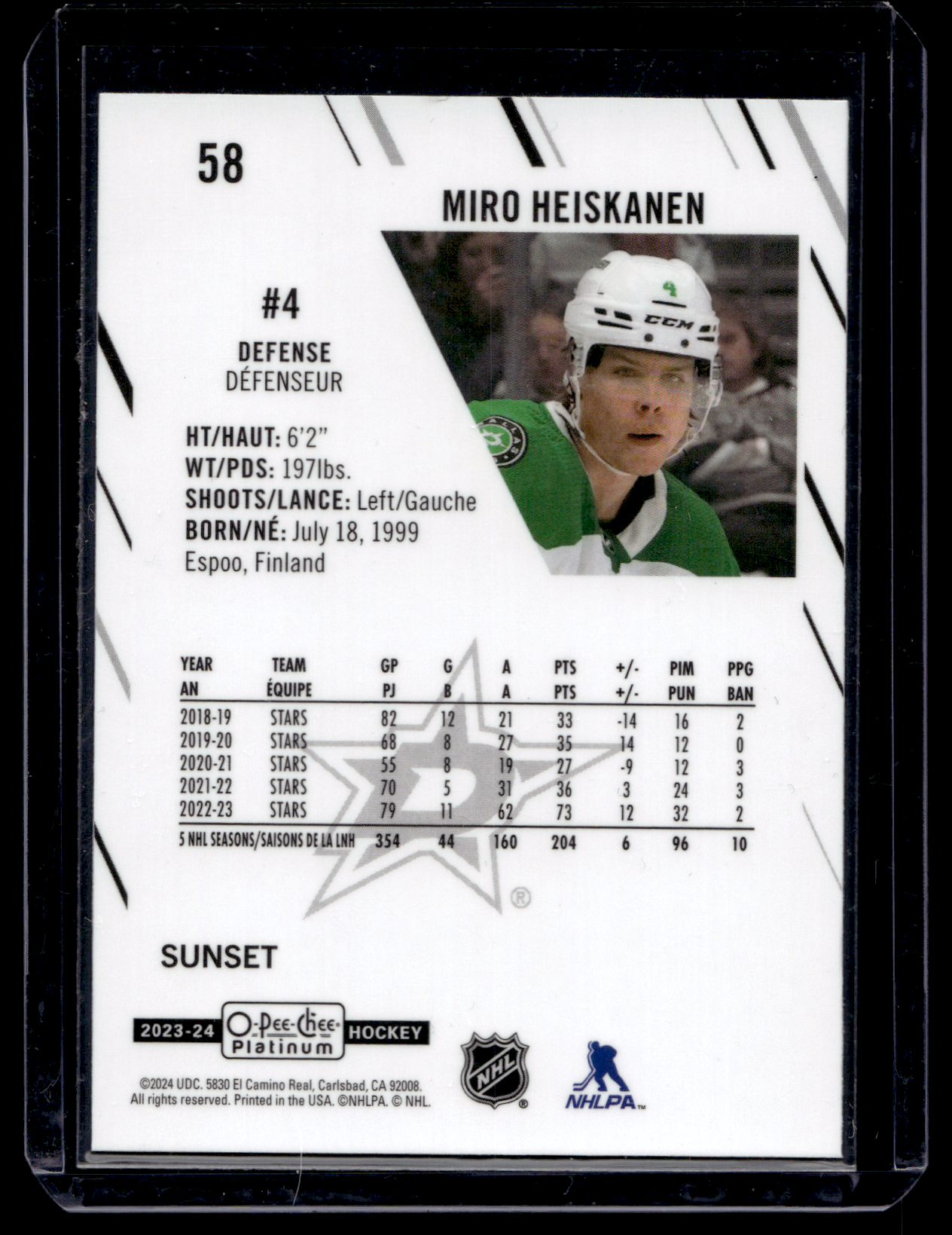 2023-24 Upper Deck OPC Platinum - Sunset - Miro Heiskanen #58