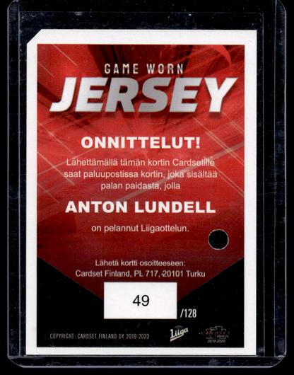 2019-20 Cardset - Game Worn Jersey - Anton Lundell /128