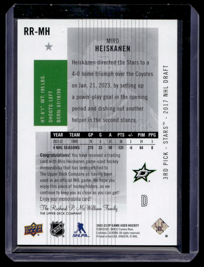 2022-23 Upper Deck SP Game Used - Retro Renovations - Jersey - Miro Heiskanen #RR-MH