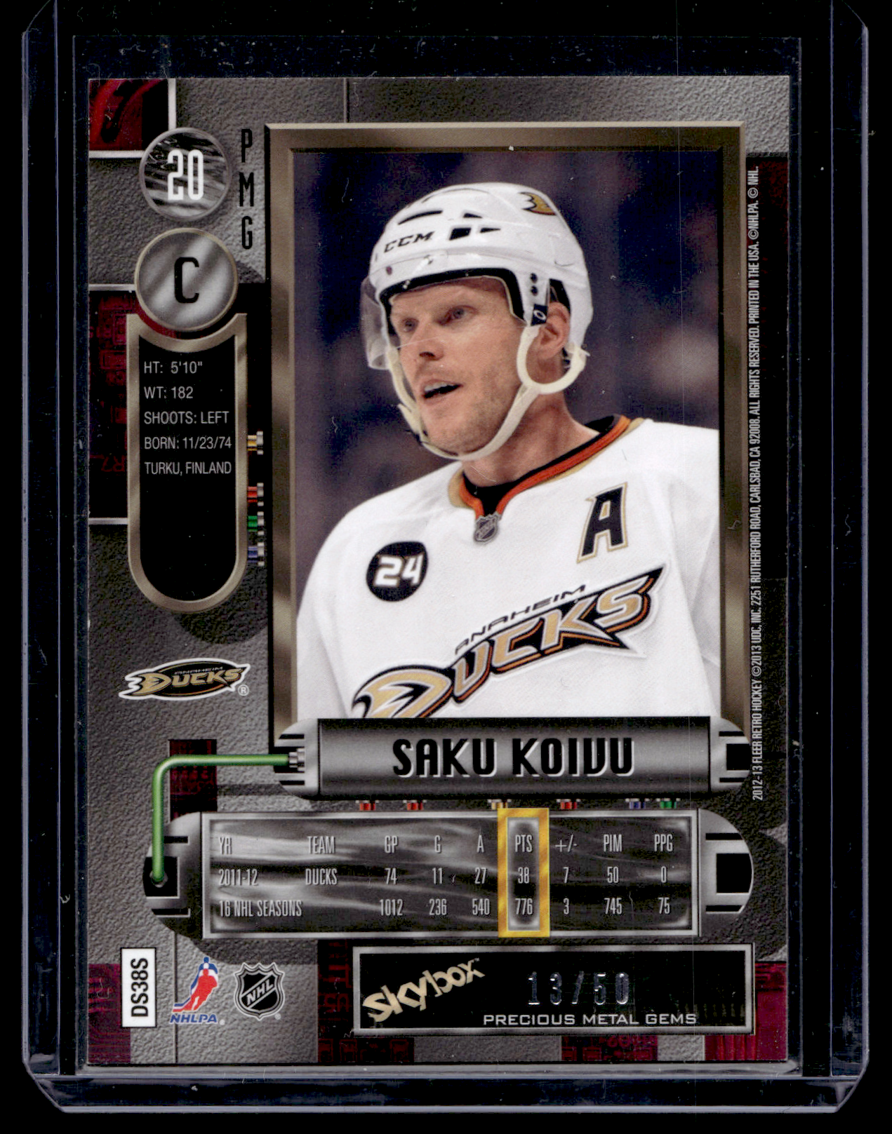 2012-13 Fleer Retro - 1997-98 Metal Universe Design - Precious Metal Gems Blue - Saku Koivu #20PMG /50