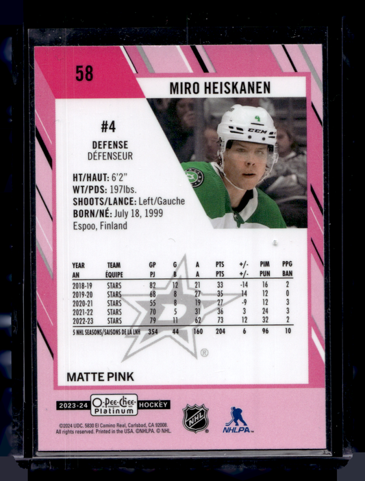 2023-24 Upper Deck OPC Platinum - Matte Pink - Miro Heiskanen #58