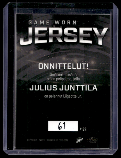 2019-20 Cardset - Game Worn Jersey - Julius Junttila /128