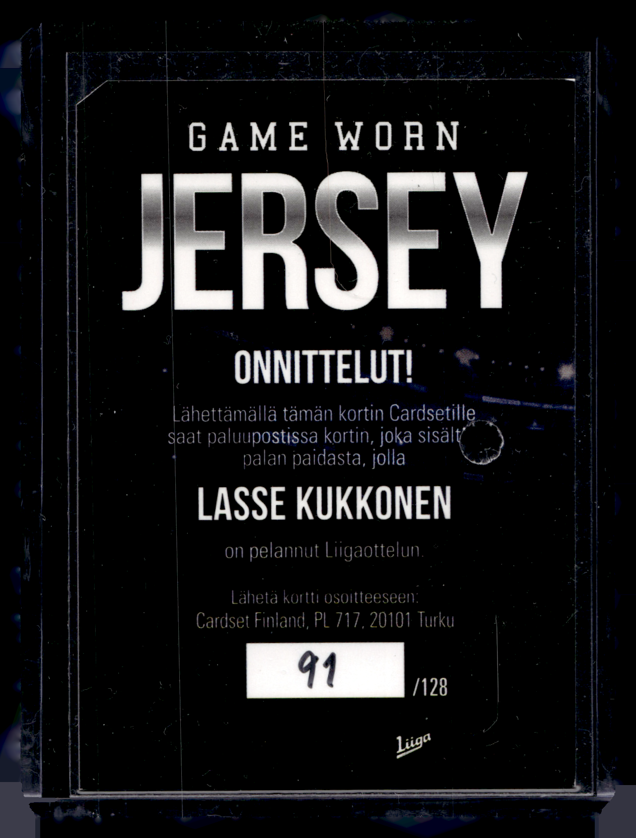2017-18 Cardset - Game Worn Jersey - Lasse Kukkonen /128
