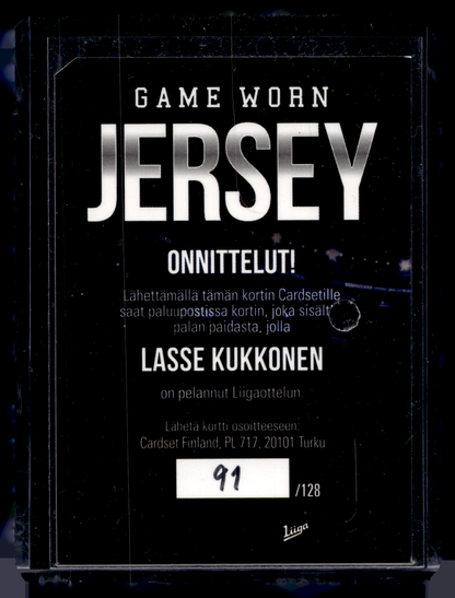 2017-18 Cardset - Game Worn Jersey - Lasse Kukkonen /128
