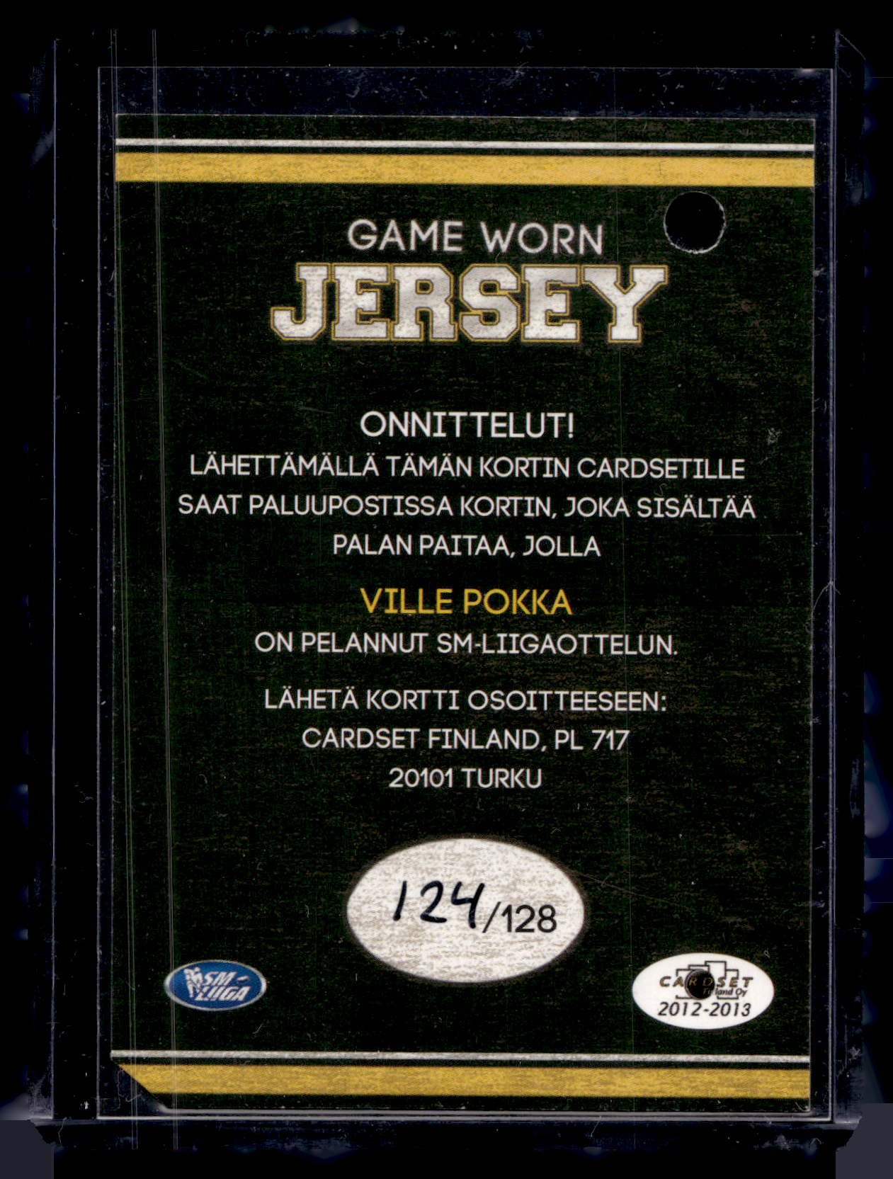 2012-13 Cardset - Game Worn Jersey - Ville Pokka /128