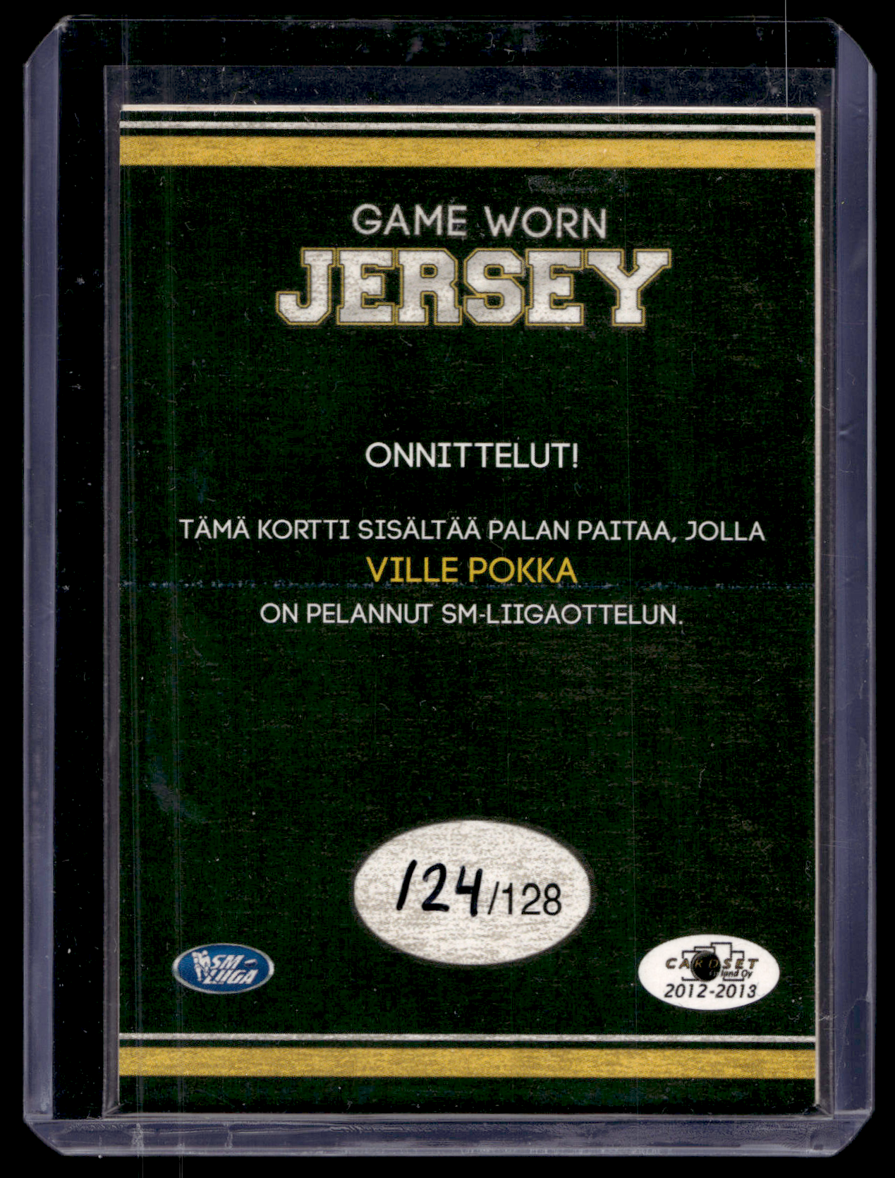 2012-13 Cardset - Game Worn Jersey - Ville Pokka /128