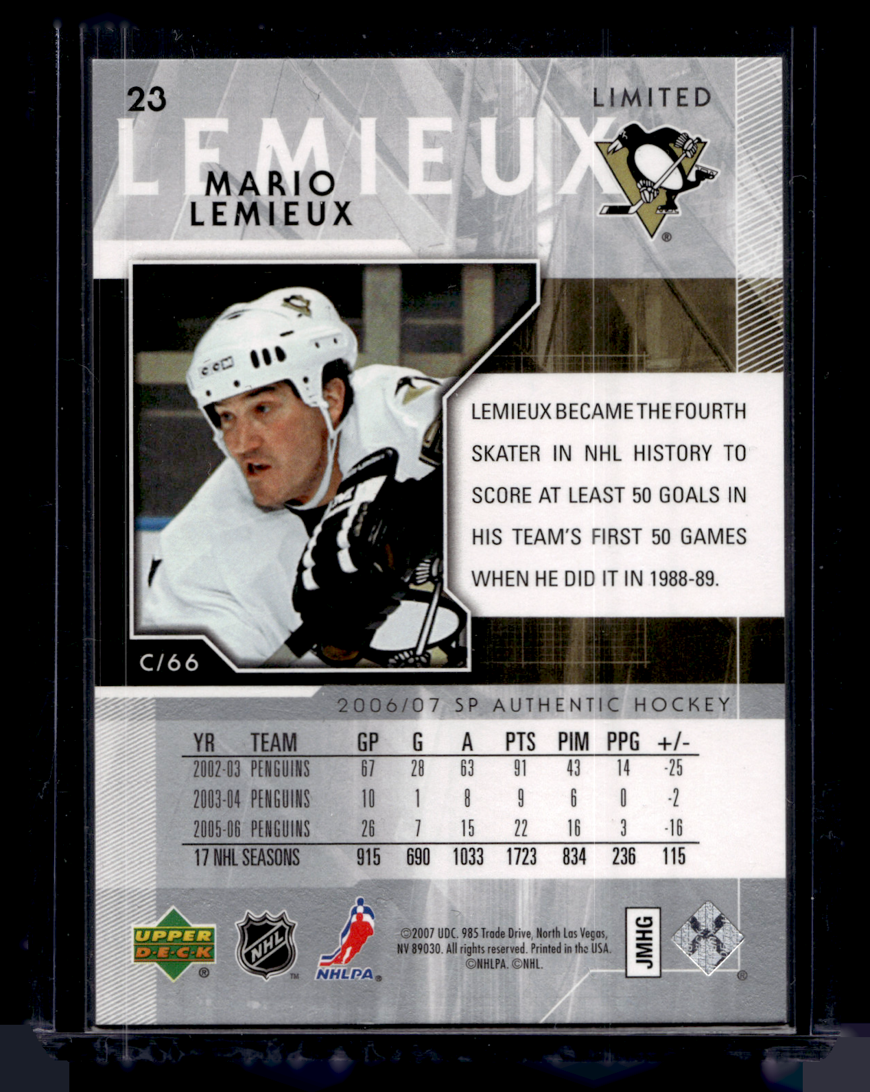 2006-07 Upper Deck SP Authentic - Limited - Mario Lemieux #23 /100