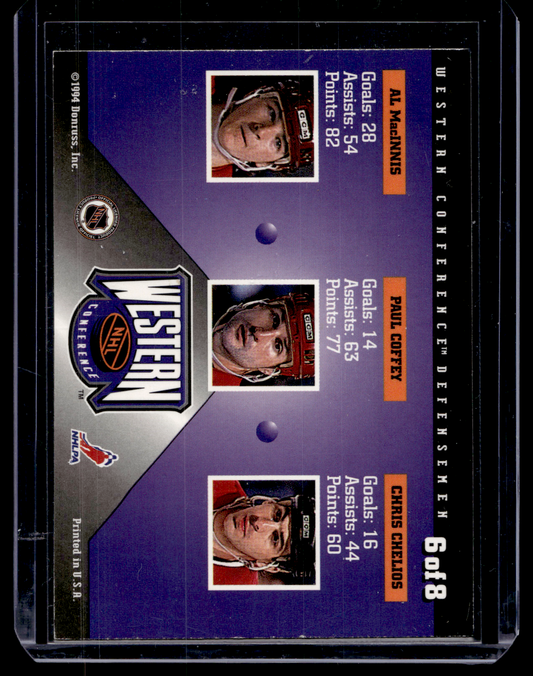1994-95 Donruss - Dominators - Chris Chelios / Al MacInnis / Paul Coffey #6
