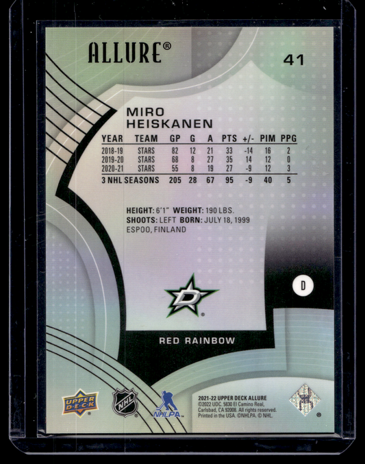 2021-22 Upper Deck Allure - Red Rainbow - Miro Heiskanen #41