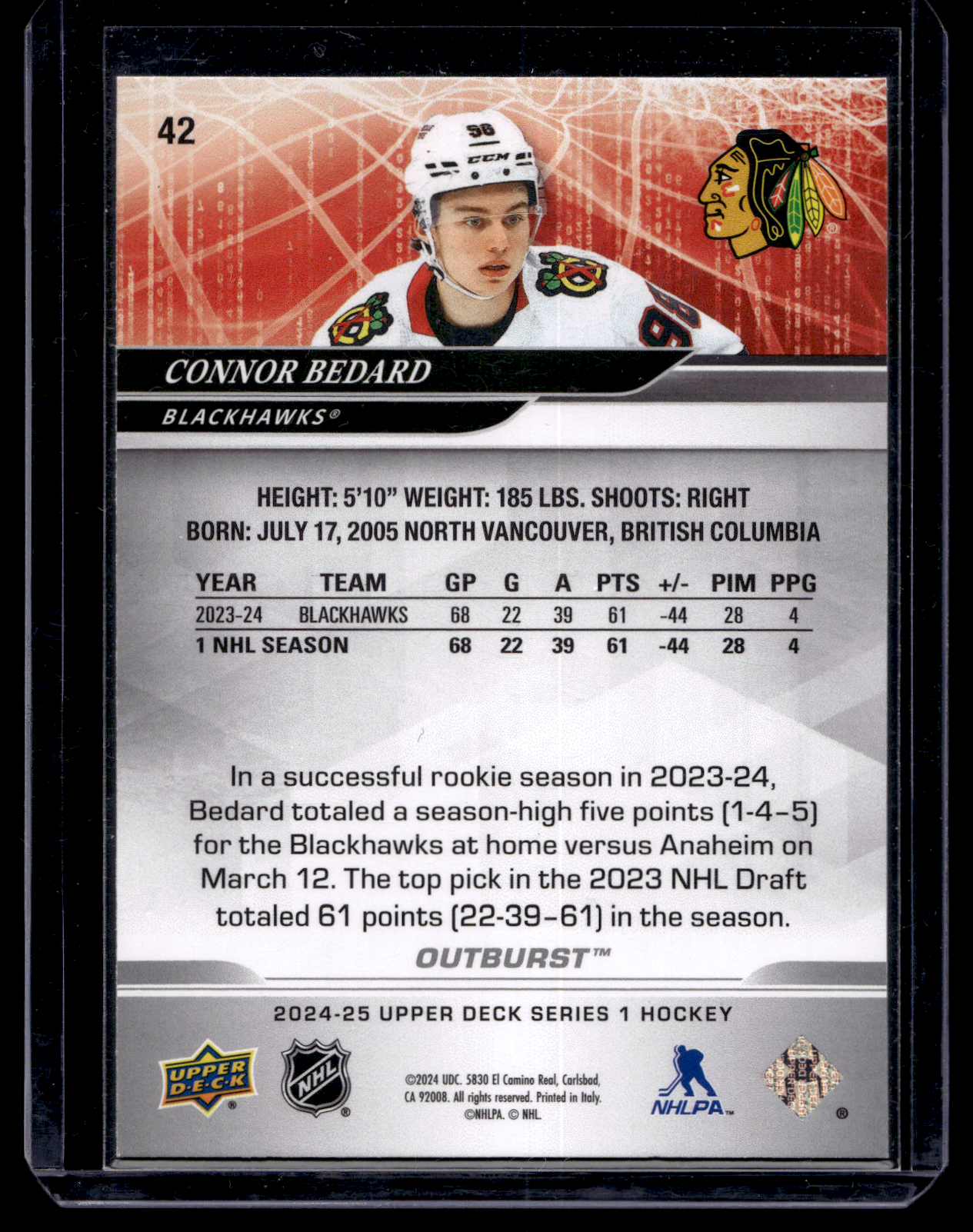 2024-25 Upper Deck Series 1 - Outburst Silver - Connor Bedard #42