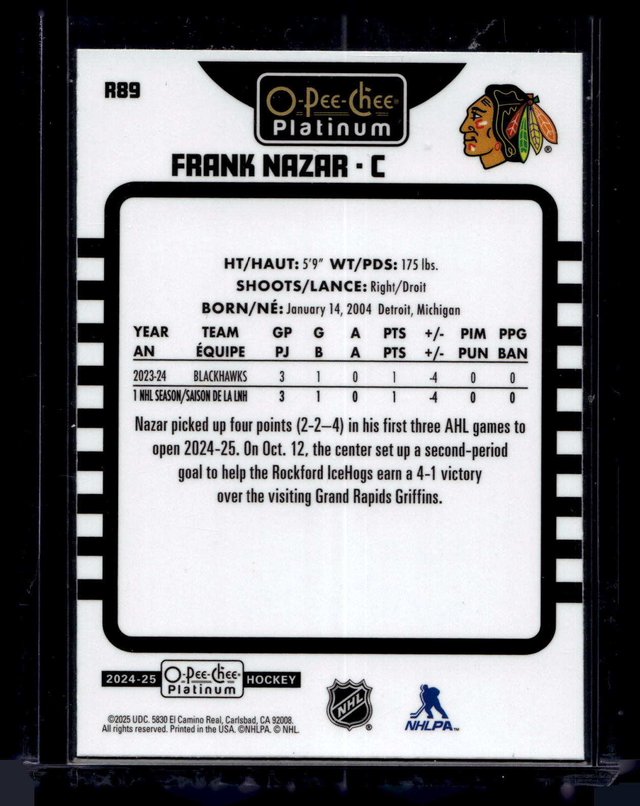 2024-25 Upper Deck OPC Platinum - Retro - Rookies - Frank Nazar #R89 RY
