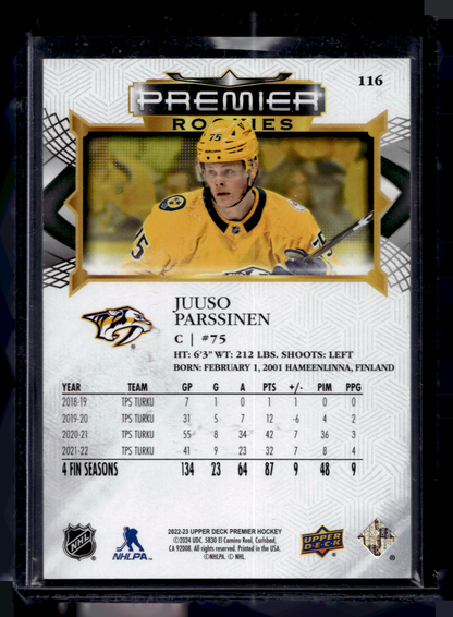 2022-23 Upper Deck Premier - Rookies - Juuso Parssinen  #116 /399 RC
