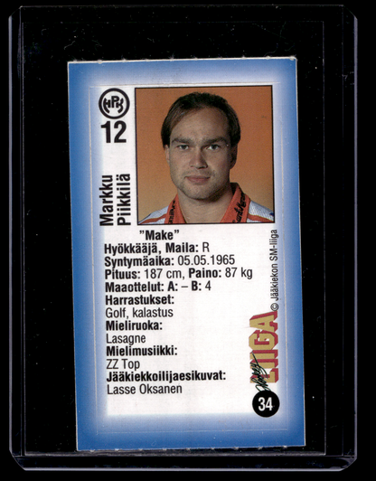 1992-93 JyväsHyvä HockeyLiiga - Markku Piikkilä #34