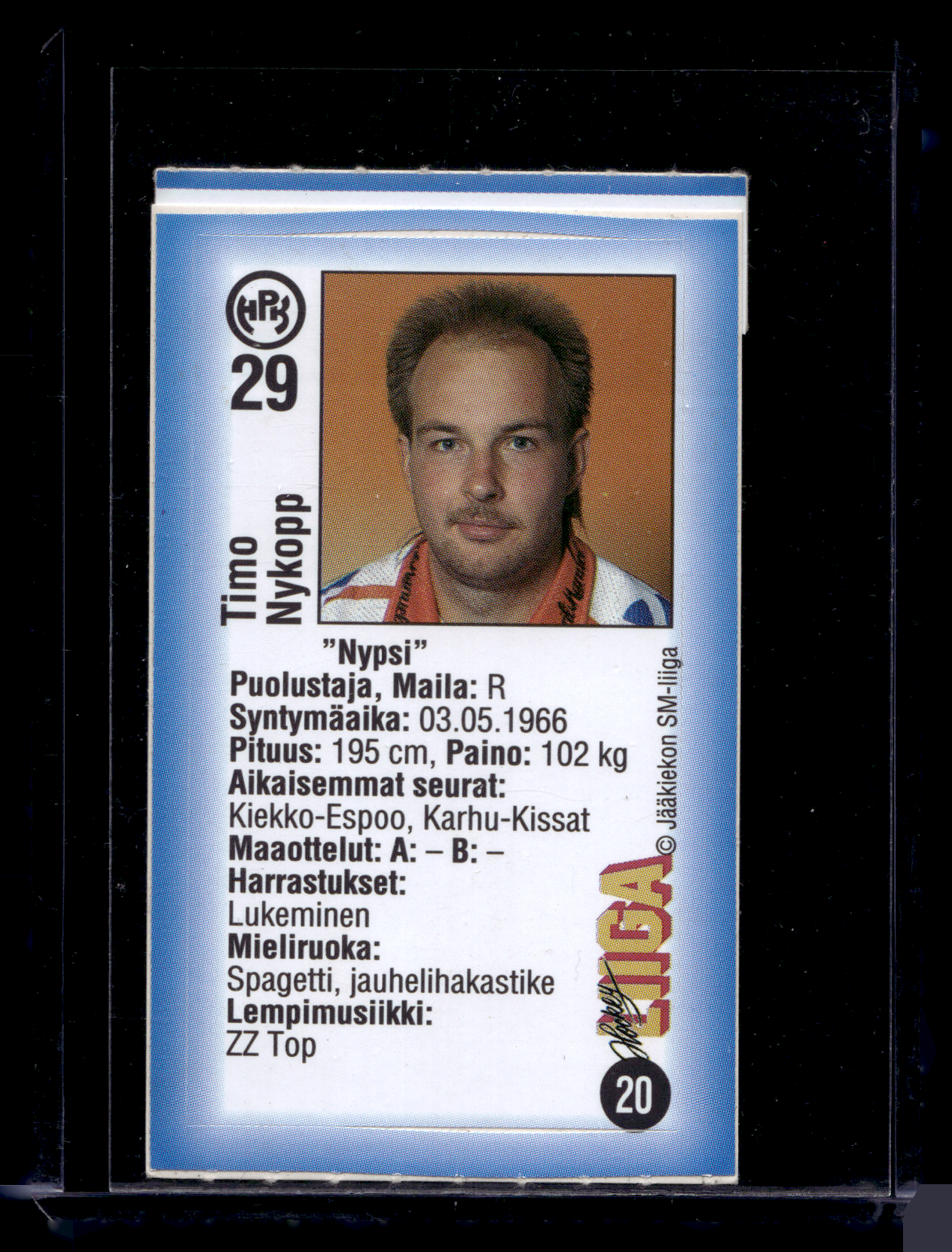 1992-93 JyväsHyvä HockeyLiiga - Timo Nykopp #20